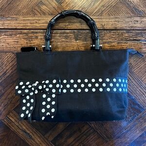 Vintage Women's Black Bag with Black Polka Dot Bow